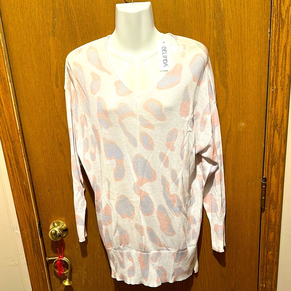 Belinda Soft Knit Sweater leopard cheetah print large new with tags